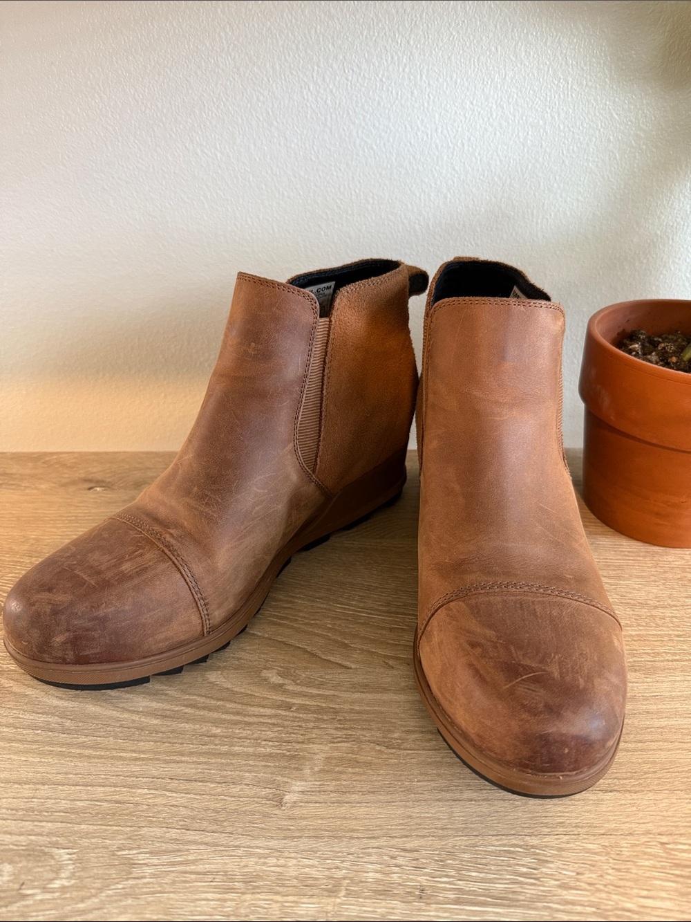 Sorel Evie II Chelsea Wedge Brown Leather Slip On Bootie, 10.5